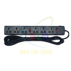 Ổ cắm nối dài, có lõi sứ chống cháy, công suất 2200W 6 cổng đa năng, có 2 công tắc nguồn, có CB reset (màu đen) 6T SOPOKA