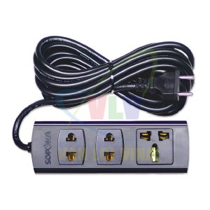 Ổ cắm nối dài, có lõi sứ chống cháy, công suất 2200W 3 cổng, có công tắc nguồn (màu đen) 3K SOPOKA