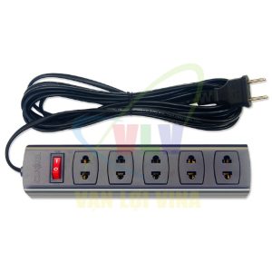 Ổ cắm nối dài, có lõi sứ chống cháy, công suất 1200W 5 cổng, có công tắc nguồn (màu đen) 5S SOPOKA