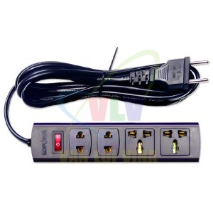 Ổ cắm nối dài, có lõi sứ chống cháy, công suất 1200W 4 cổng, có công tắc nguồn (màu đen) 4X SOPOKA