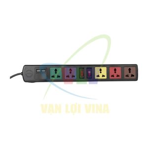 Ổ cắm nối dài 5 lỗ 3 chấu, 2 cổng USB 6D32NUSB có CB bảo vệ quá tải, nắp che an toàn, công suất 2200W, tải 10A LIOA