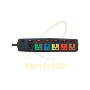 Ổ cắm nối dài 6 lỗ 3 chấu, 6 công tắc rời cho từng lổ cắm 6DOF có CB bảo vệ quá tải, nắp che an toàn, công suất 2200W, tải 10A LIOA