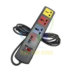 Ổ cắm nối dài có 2 cổng sạc USB, 3 lỗ 3 chấu 4D32NUSB có nắp che bảo vệ, CB bảo vệ quá tải, công suất 2200W, tải 10A LIOA